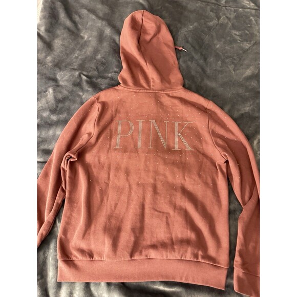 PINK Victoria Secret Large Mauve Matching Set Zip Up Hoodie And Bike Yoga Shorts - Picture 2 of 15